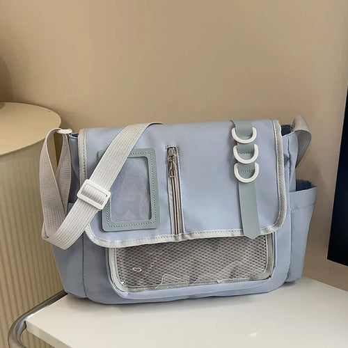 College Style Crossbody Bag with Ribbon Large Capacity for Class Book Carrying Mailman Bag Girls Bow JK Shoulder Ita Bag Handbag