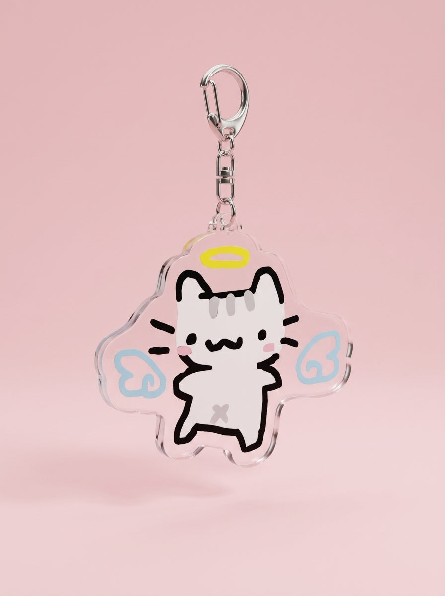 Angel meme cat acrylic keychain