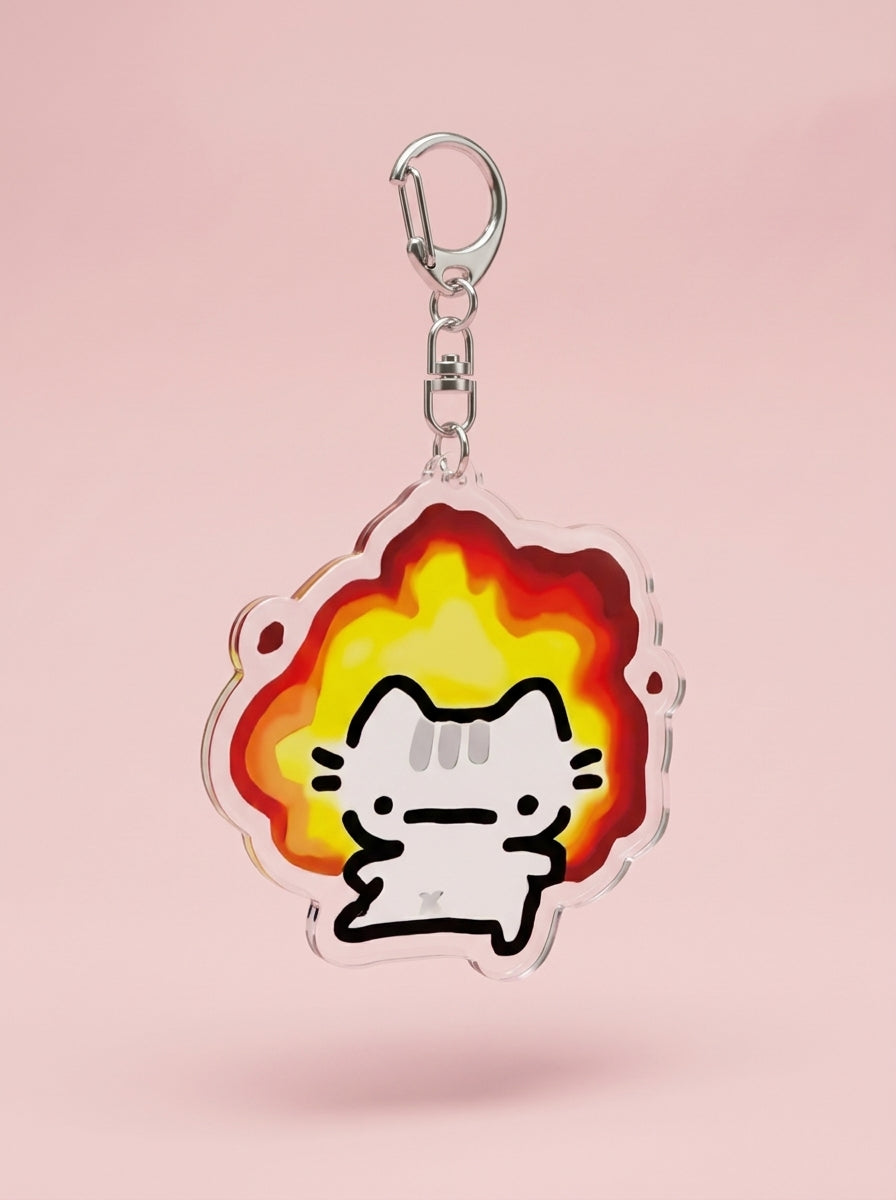 Explosion meme cat acrylic keychain