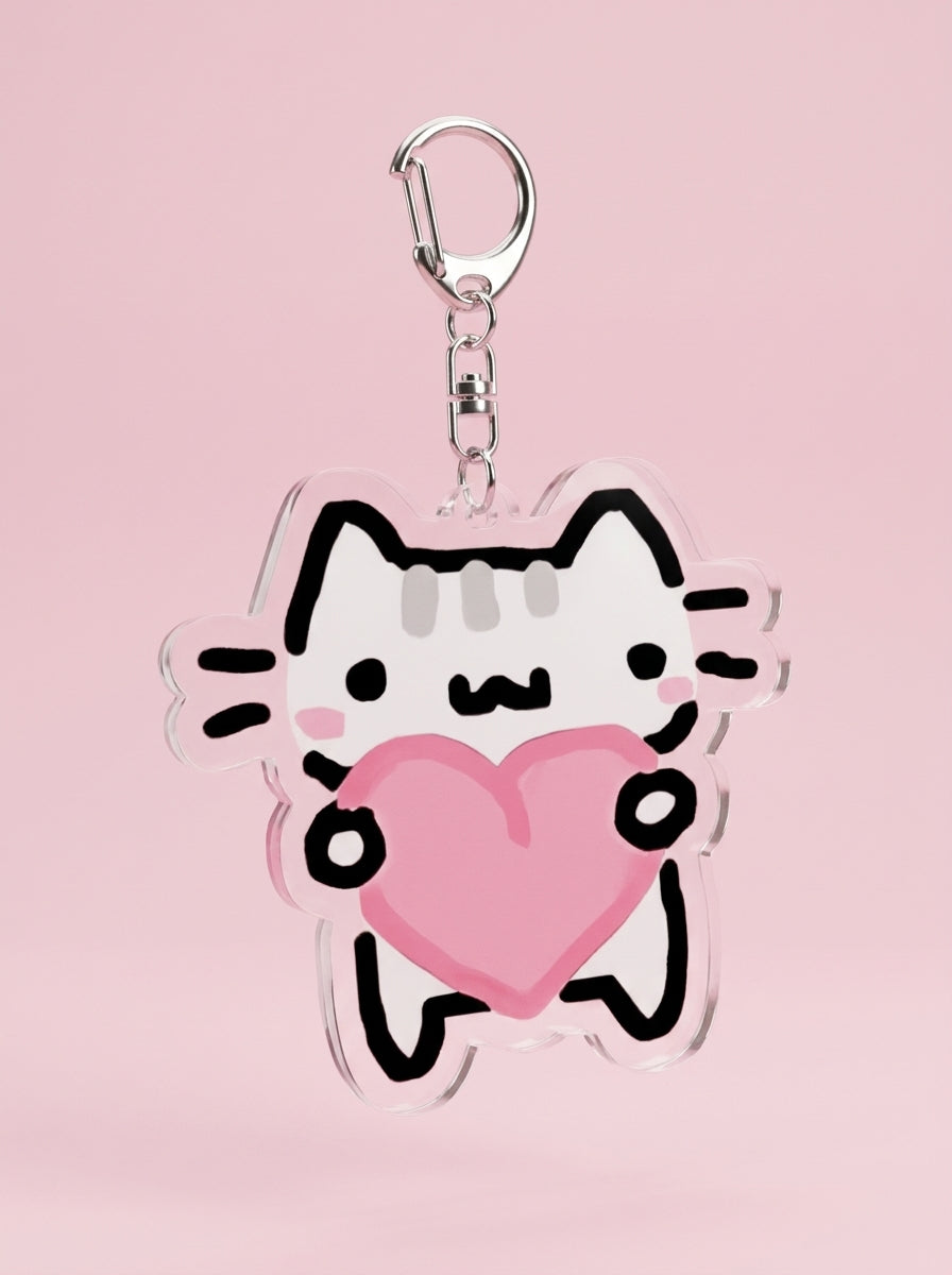 Heart meme cat acrylic keychain