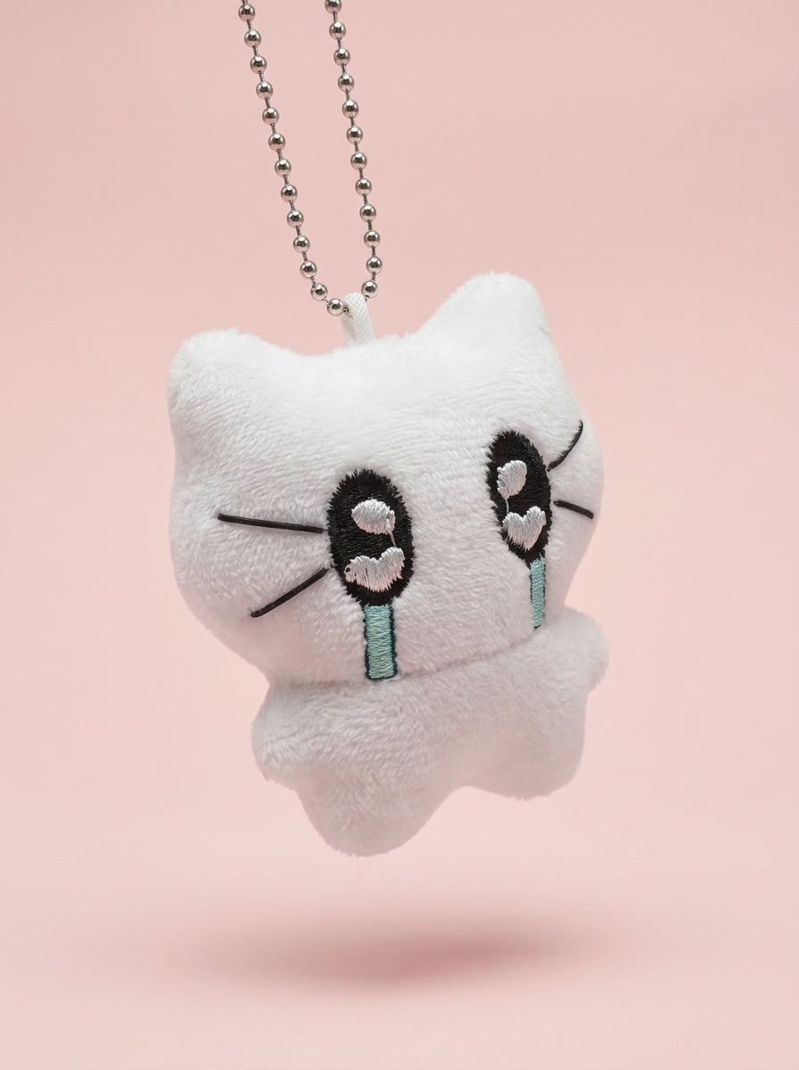 Crying plush cat keychain